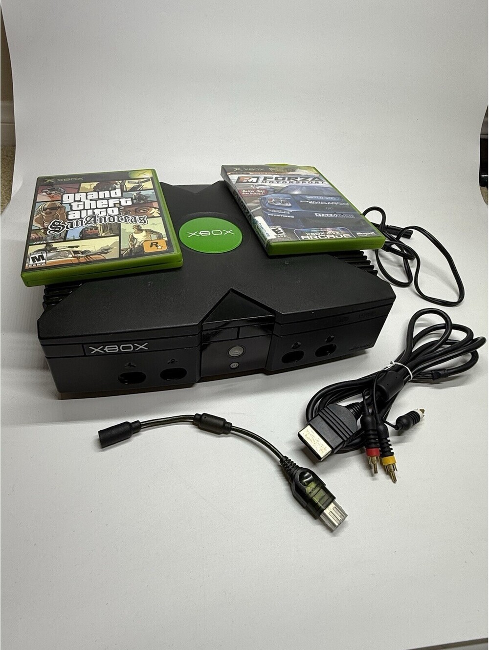 Original Microsoft Xbox Console w/ Cables Adapter & 2 Games For Parts Repair
